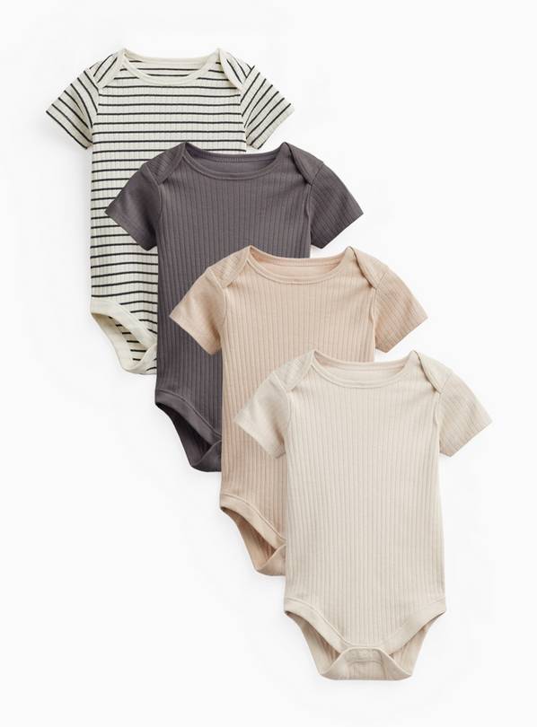 Plain & Stripe Print Ribbed Bodysuits 4 Pack 2-3 years